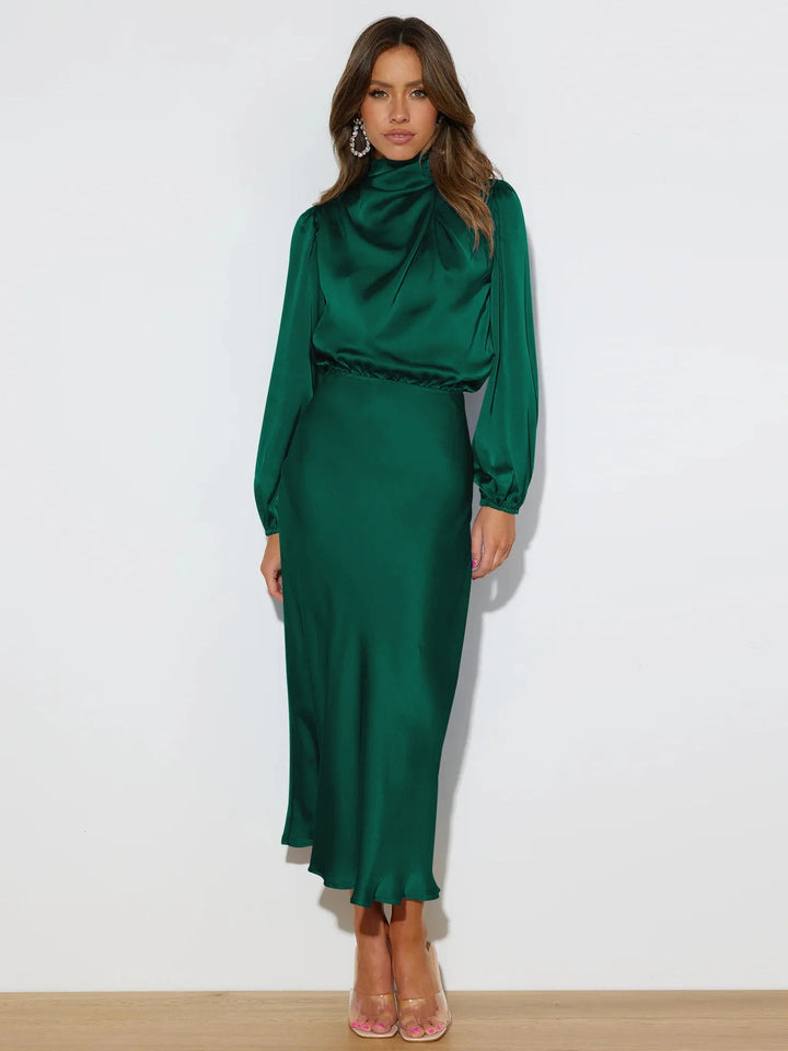 Women's floor-length A-line gown, a sophisticated and flowy evening dress for parties & wedding guests.