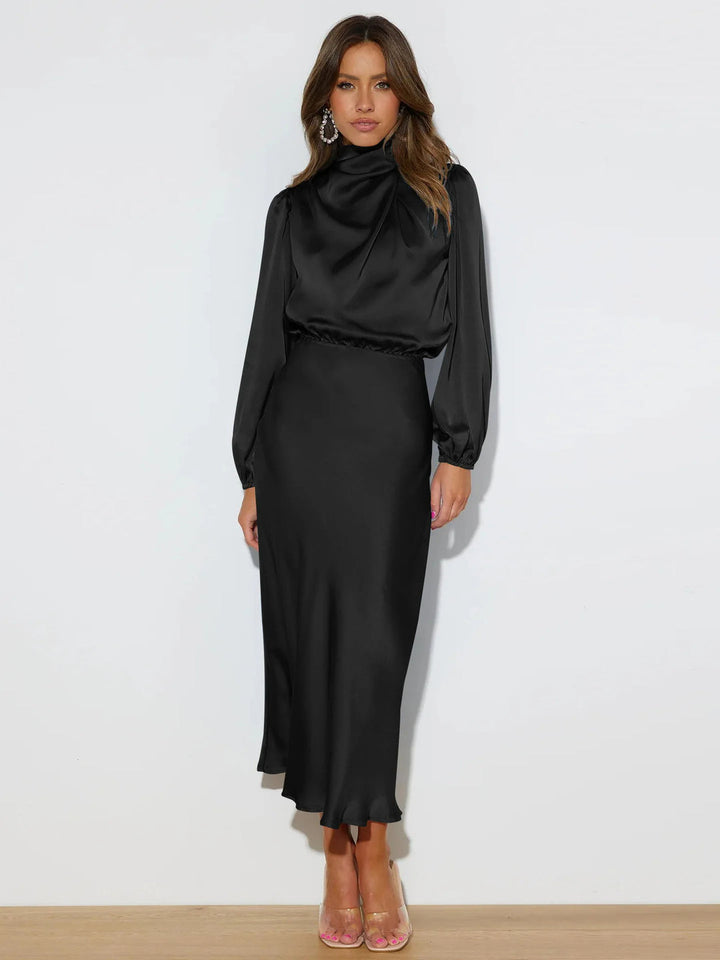 Chic women's flowy evening gown, an elegant long dress ideal for formal wear and special occasion events.