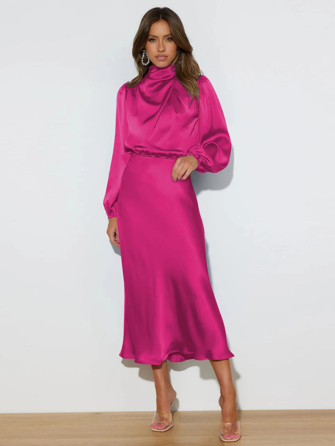 New women's elegant floor-length A-line evening dress, ideal formal wear for special occasions & parties.