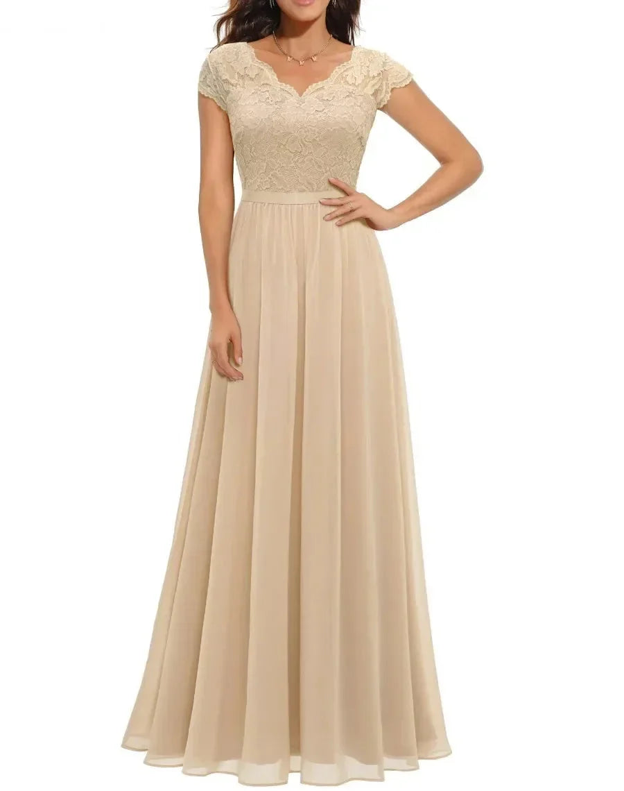 Feminine long maxi dress for women. Ideal as an evening gown or wedding guest attire.