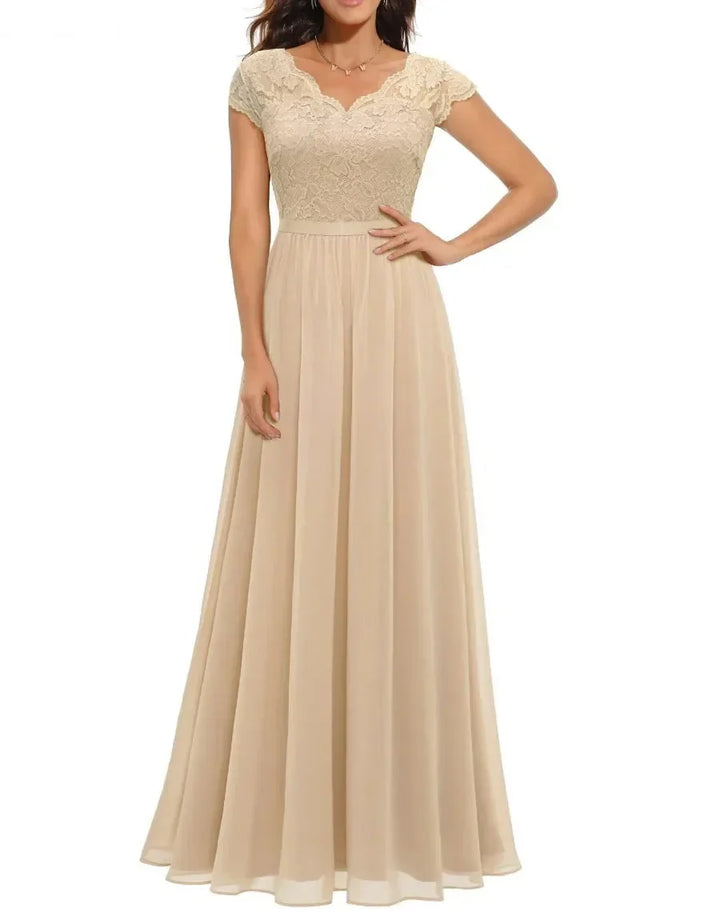 Feminine long maxi dress for women. Ideal as an evening gown or wedding guest attire.
