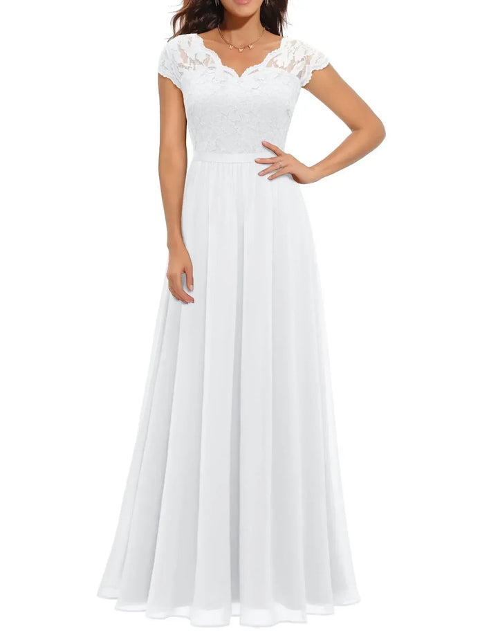 Graceful evening gown for women. Sophisticated flowy maxi dress perfect for formal occasions.