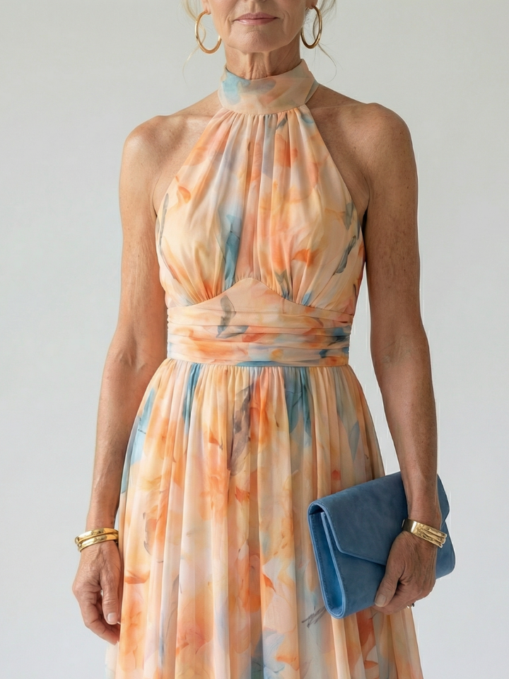 Soft sleeveless halter midi dress for women, offering comfortable and versatile elegant summer fashion.