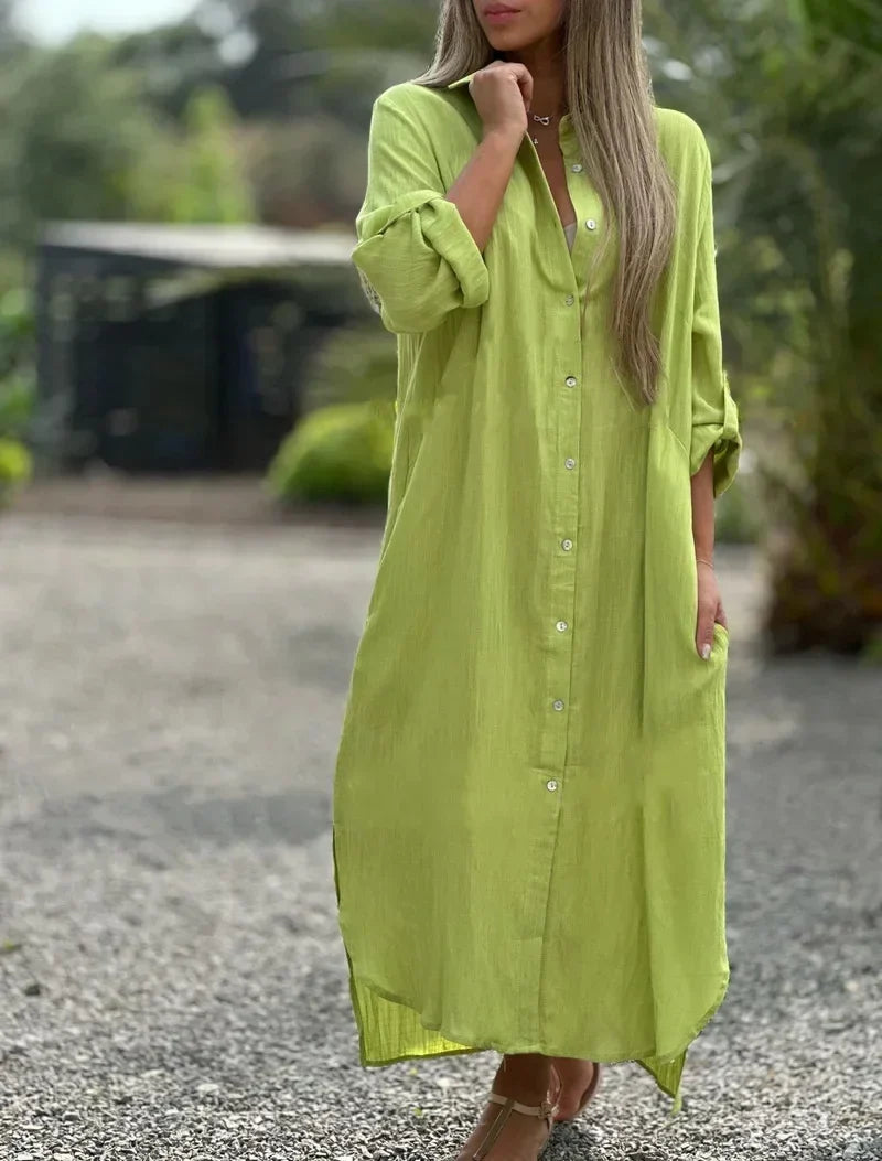 Women's comfortable flowy summer maxi dress, perfect for vacation, beach, or everyday elegant casual wear.