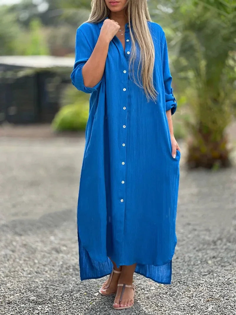 Chic women's elegant flowy long maxi dress, ideal for summer, resort wear, or sophisticated casual events.