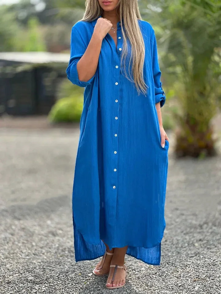 Chic women's elegant flowy long maxi dress, ideal for summer, resort wear, or sophisticated casual events.