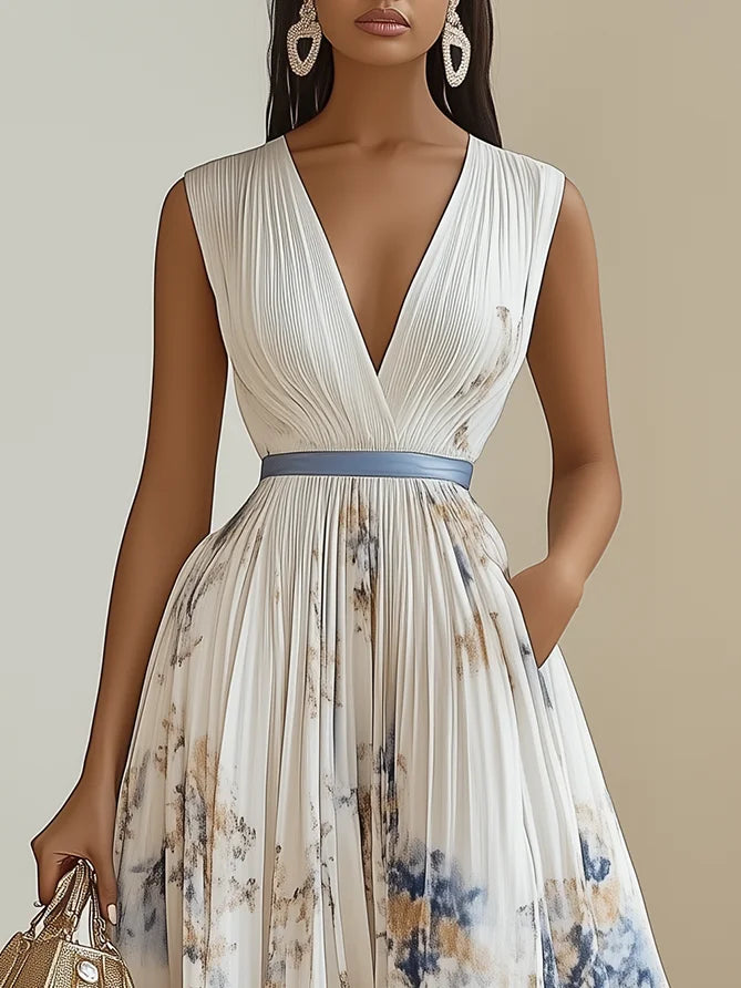 Women's elegant V-neck maxi dress with a beautiful flowy skirt. Perfect for summer events.
