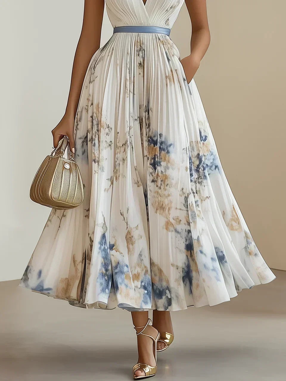 Stylish women's summer maxi dress with flowy fabric & V-neck. Elegant for any occasion wear.