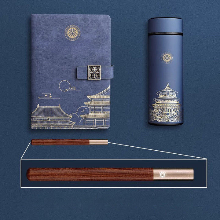 Luxury gift box showcasing the Forbidden City notebook, thermos, and pen.