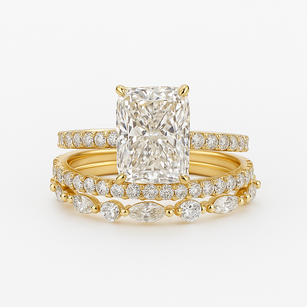 Elegant gold finish 3-piece wedding ring set for women