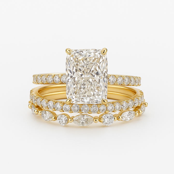 Elegant gold finish 3-piece wedding ring set for women