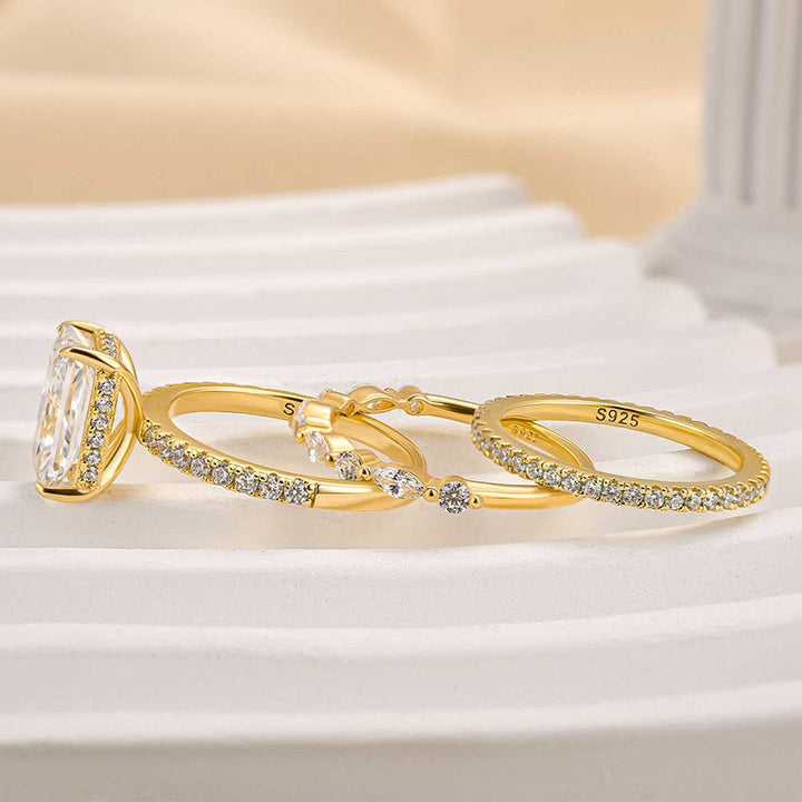 Anniversary gift idea: exquisite gold finish engagement and wedding ring set