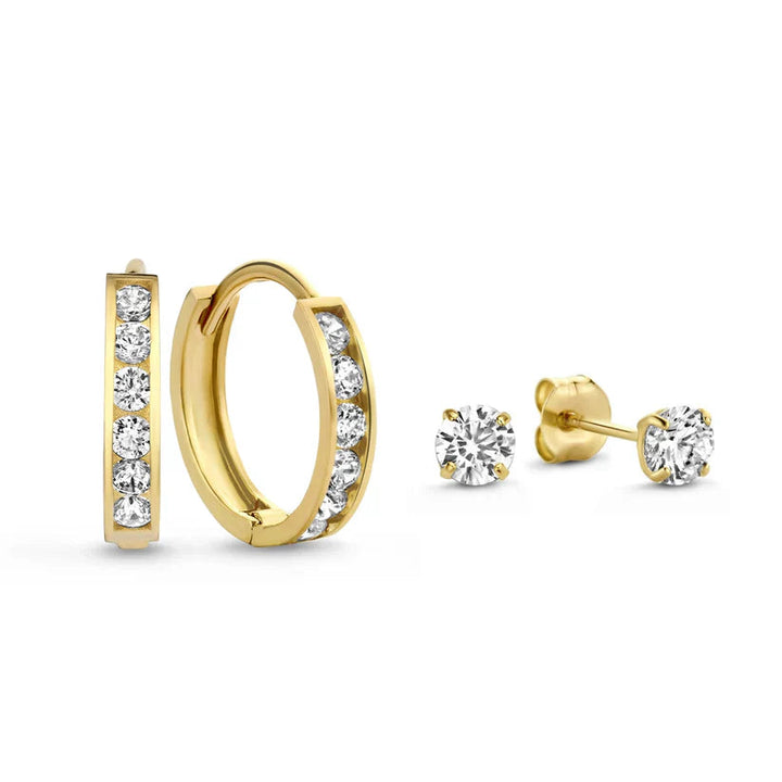 Elegant gold hoop earrings with sparkling stones for women.