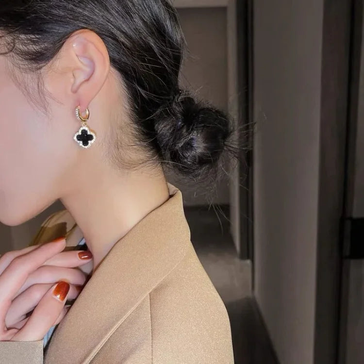 Timeless gold-plated clover leaf crystal earrings. Elegant women's lucky charm, perfect fashion gift for her.