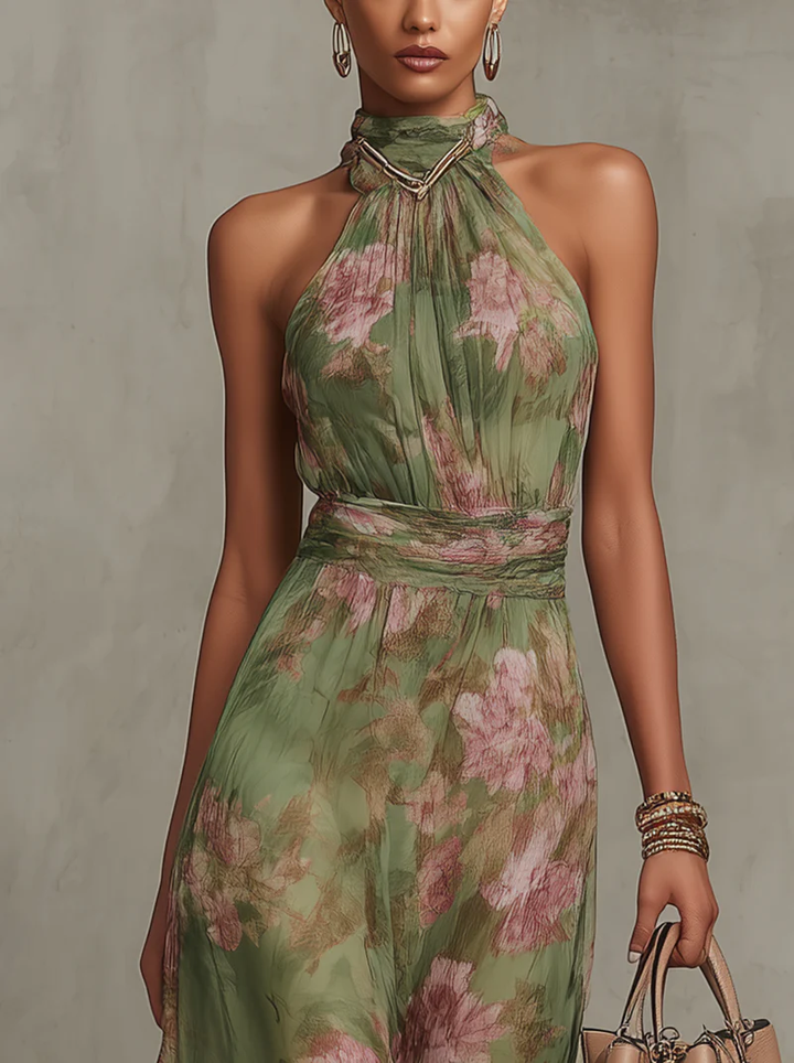 Women's vibrant floral maxi dress, a chic and comfortable flowy summer dress for special occasions.