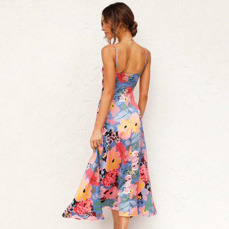 Printed maxi dress for women, featuring an elegant floral design. Perfect for wedding guests & summer events.