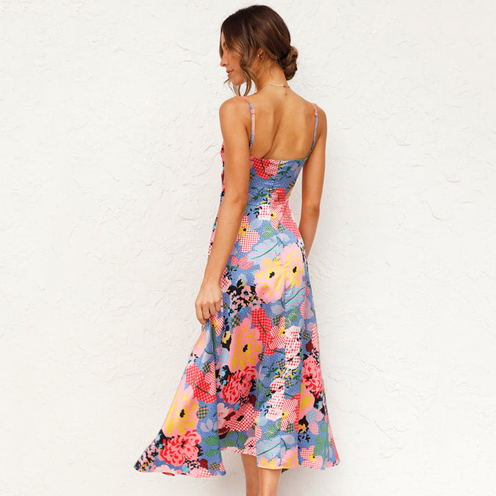 Printed maxi dress for women, featuring an elegant floral design. Perfect for wedding guests & summer events.