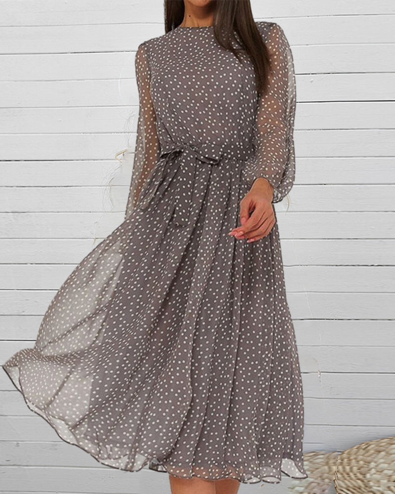 Women's long sleeve polka dot dress, a comfortable and casual A-line knee-length.