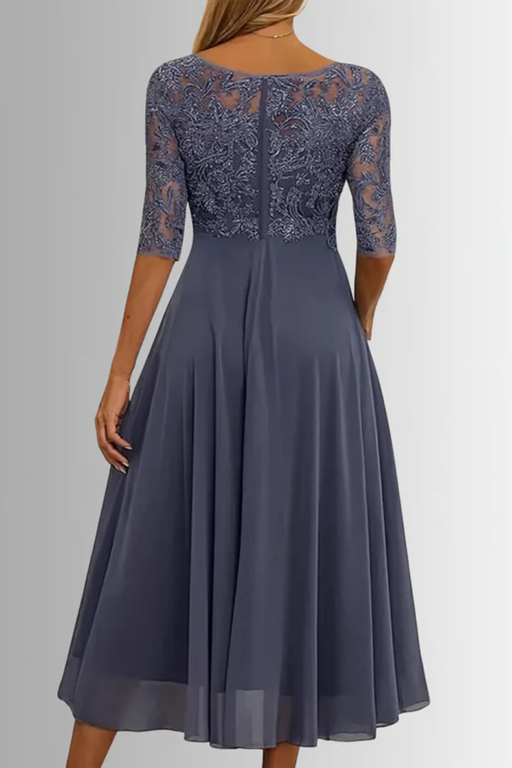 Timeless half sleeve midi dress, perfect for women as a wedding guest, cocktail, or party dress.