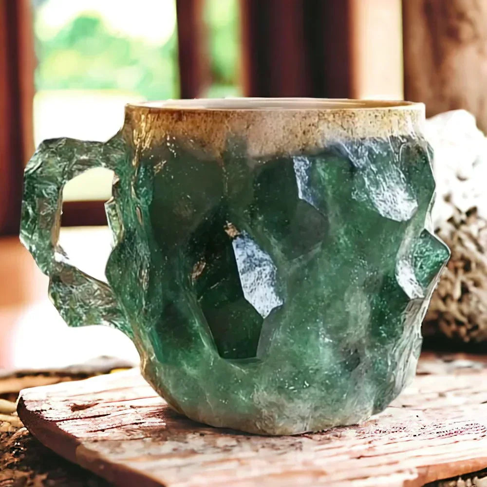Unique natural stone mug, handcrafted with a crystal design, ideal as a special gift or kitchenware accent.