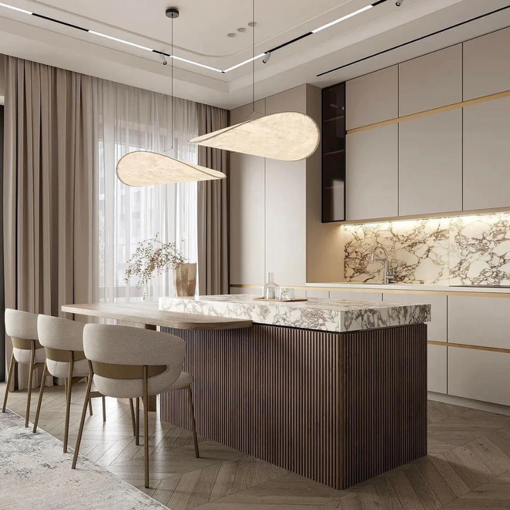 Soft glow Japanese silk chandelier, handcrafted elegant ceiling lamp with a beautiful wave design for serene lighting.