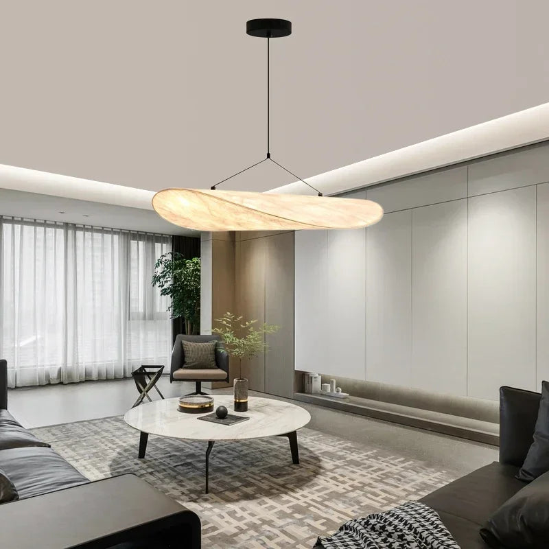 Elegant Japanese silk chandelier, handcrafted ceiling lamp, wave design adds serene ambiance to modern home decor.