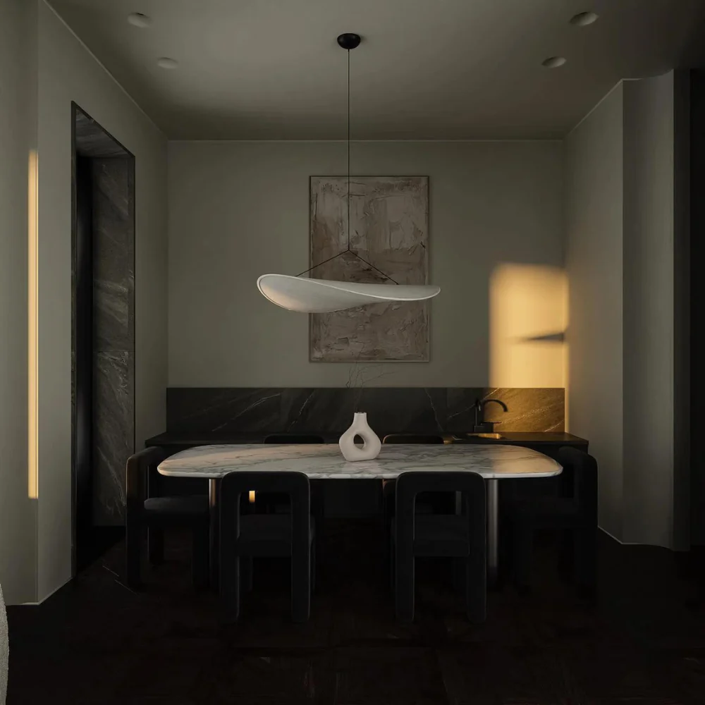 Stylish Japanese silk chandelier, handcrafted wave design ceiling lamp, perfect for elegant home decor and ambient lighting.