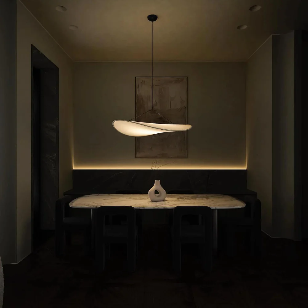 Elegant handcrafted Japanese silk chandelier, a beautiful ceiling lamp featuring a unique wave design for serene ambiance.