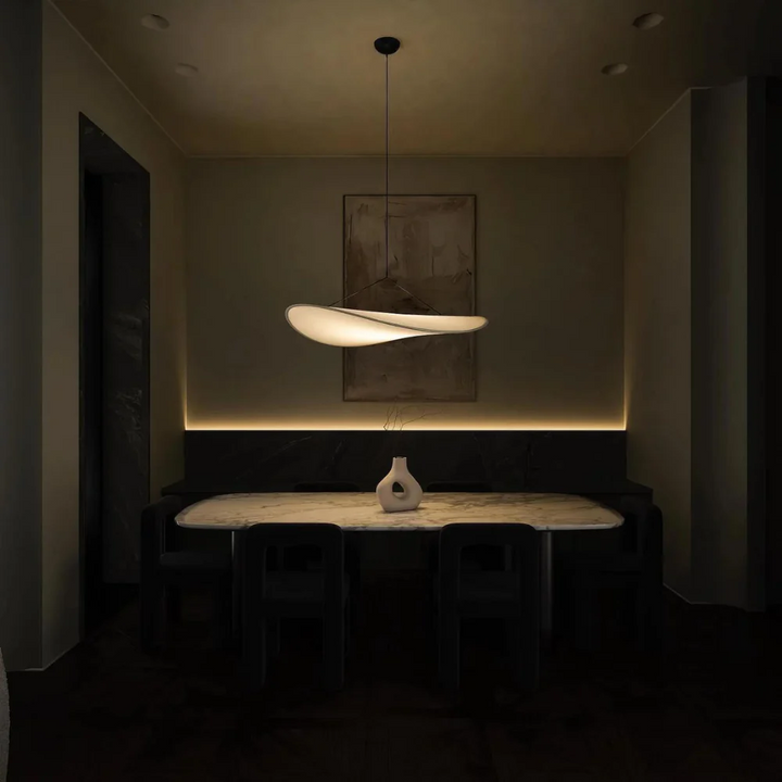 Elegant handcrafted Japanese silk chandelier, a beautiful ceiling lamp featuring a unique wave design for serene ambiance.