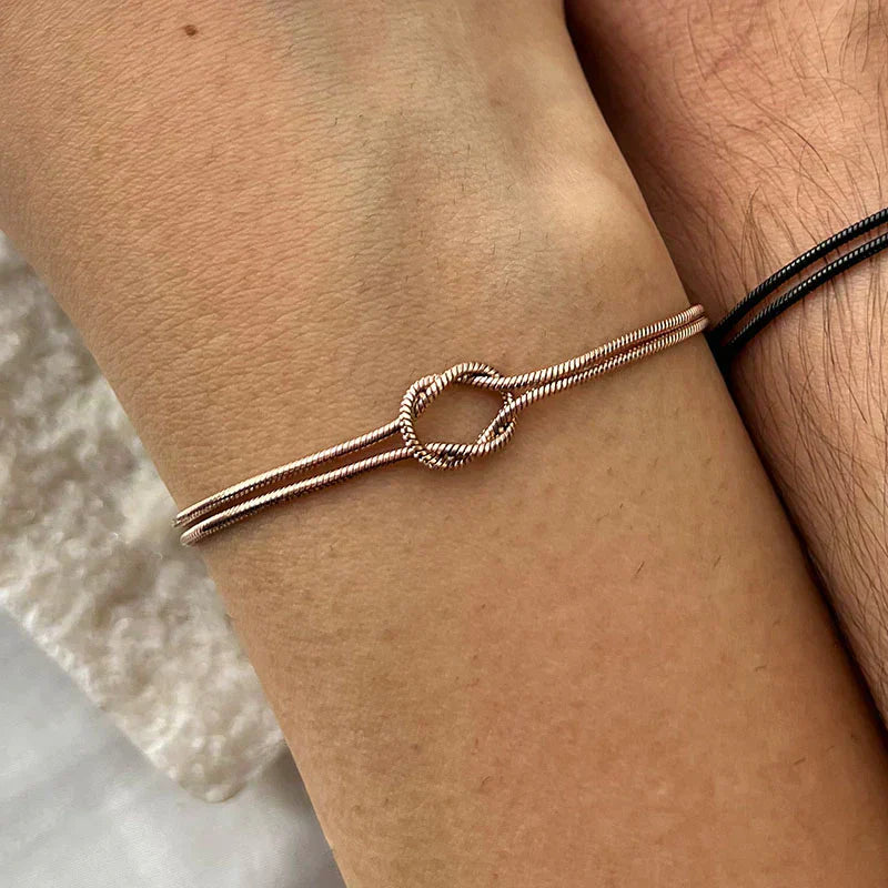 Stylish pink knot bracelet for women, elegant daily wear fashion accessory, subtle gift for her.