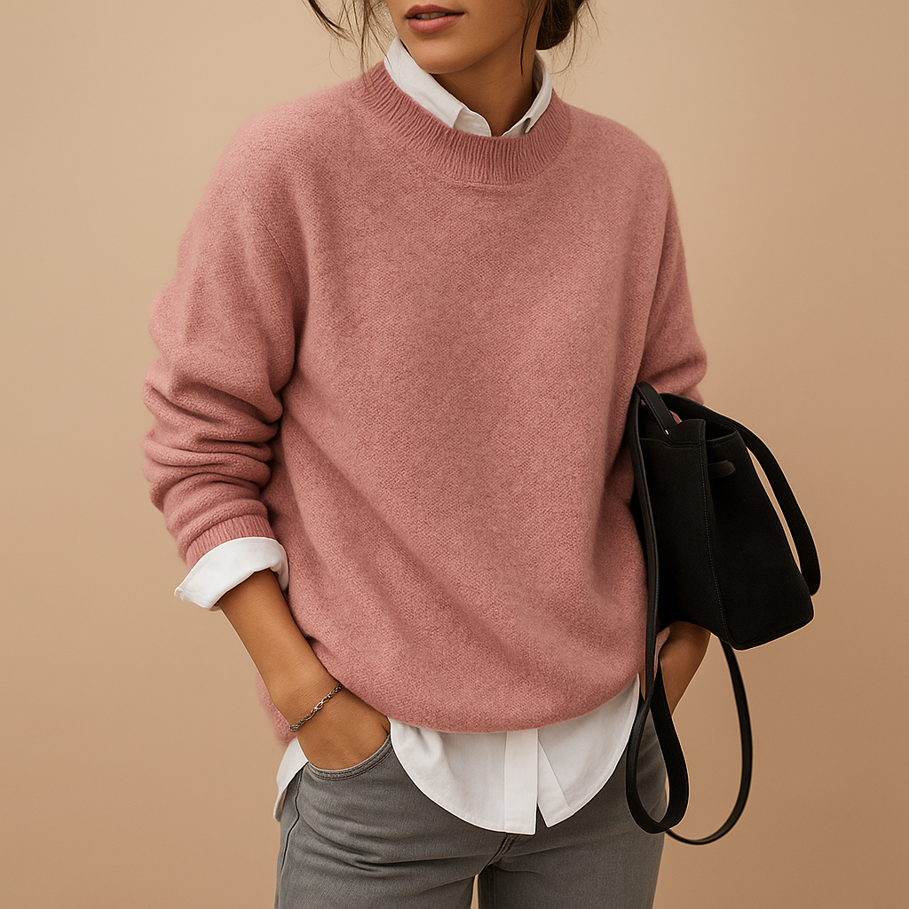 Elegant ladies' fine knit jumper with a timeless fit. Versatile long sleeve round neck sweater for autumn & winter fashion.