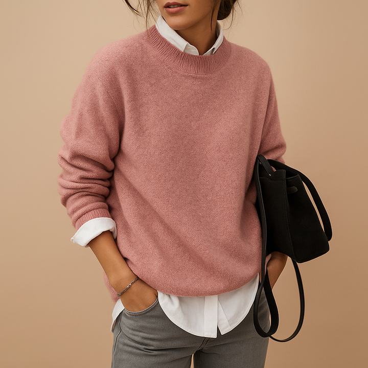 Elegant ladies' fine knit jumper with a timeless fit. Versatile long sleeve round neck sweater for autumn & winter fashion.