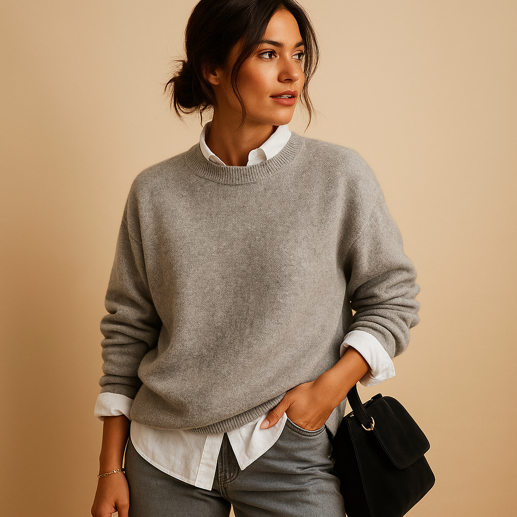 Women's fine knit elegant jumper, offering timeless comfort. A versatile long-sleeve, round-neck sweater for chic style.