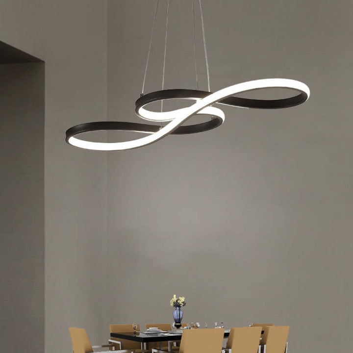 Elegant LED musical notes pendant lamp, a modern artistic ceiling light fixture, enhancing home ambiance.