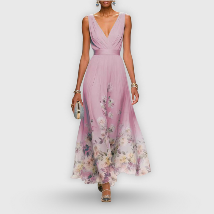 Versatile pink women's summer dress, perfect for casual or party events. Flattering midi length, elegant chic style.