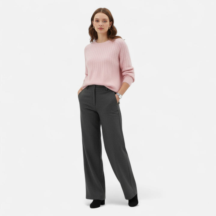 Cozy dark pink women's knit sweater. Timeless style, soft long sleeve top for elegant comfort & versatile wear.