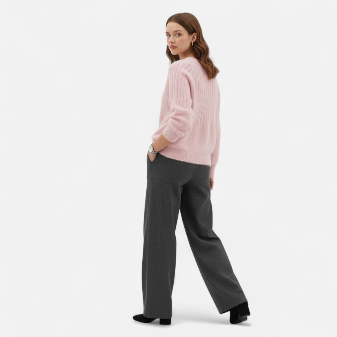 Khaki women's knit sweater, a versatile layering piece. Soft, comfortable, and casual chic for any occasion.