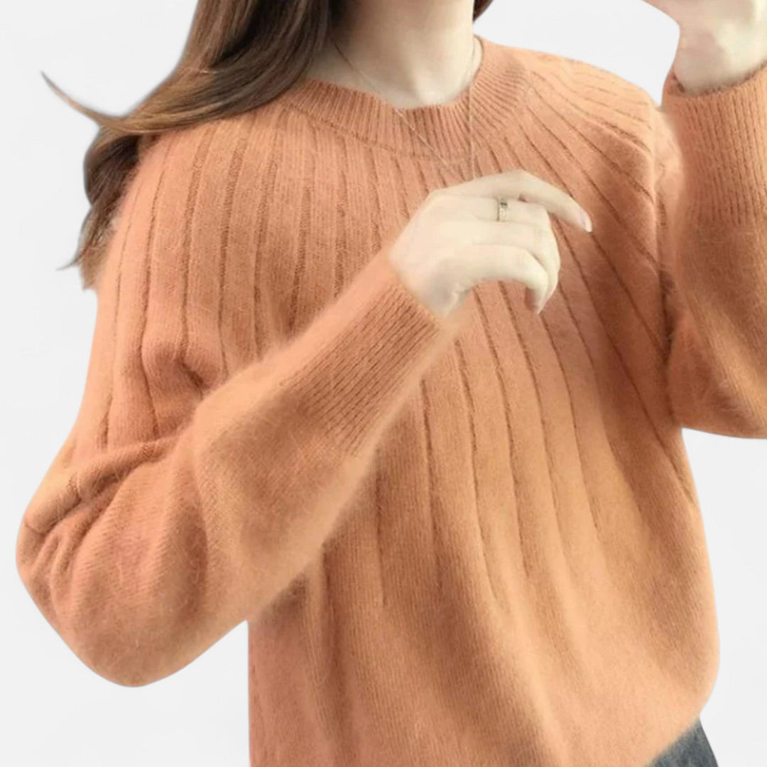 Cozy women's knit sweater, a versatile layering piece. Timeless style, soft comfort, perfect for everyday.