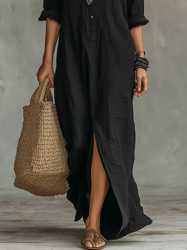 Women's elegant long sleeve button-front shirt dress. A versatile casual and day dress option.