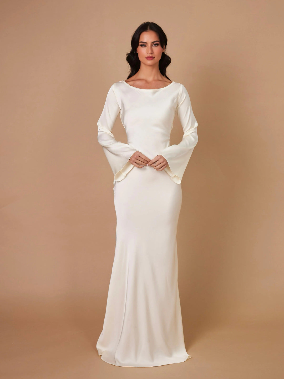 Stylish women's fashion: elegant long sleeve maxi dress.