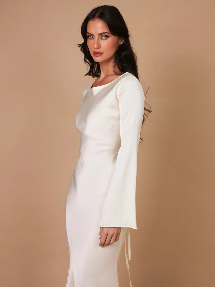 A-line maxi dress in black, suitable for wedding guests.