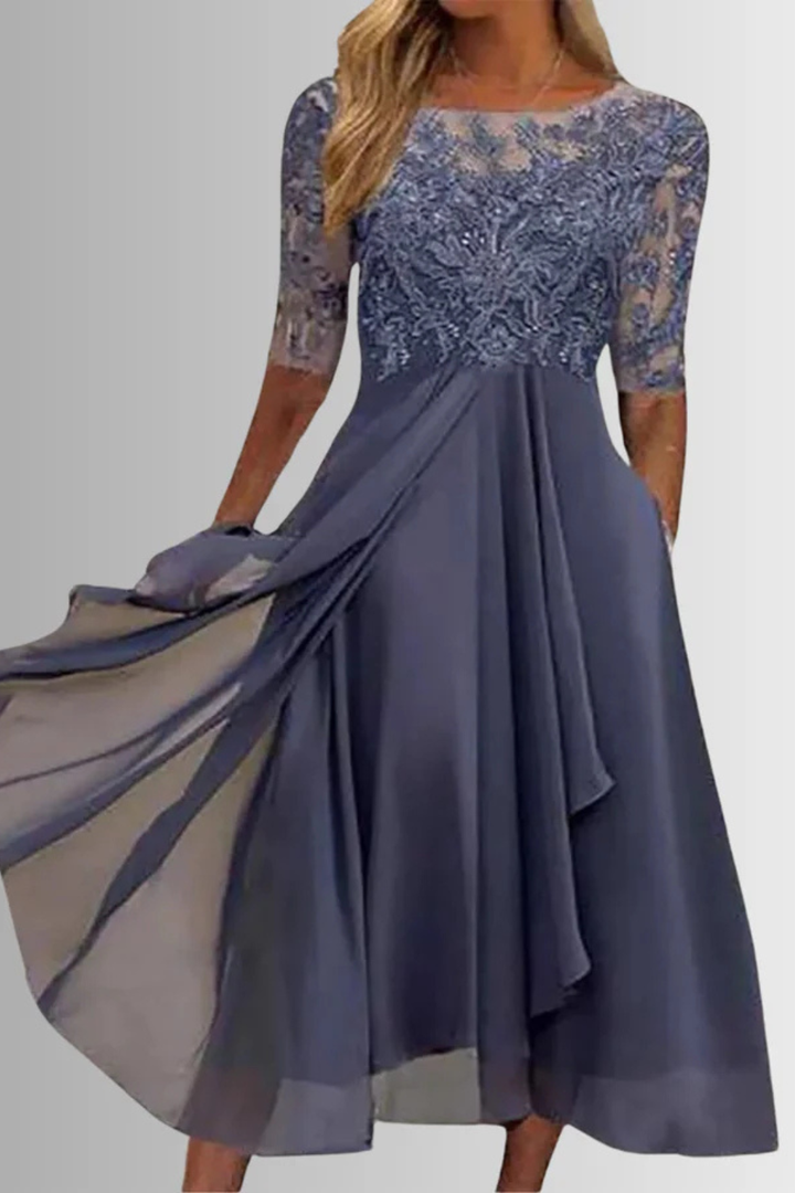 Pleated long sleeve midi dress for women, elegant and comfortable for wedding guests or formal events.