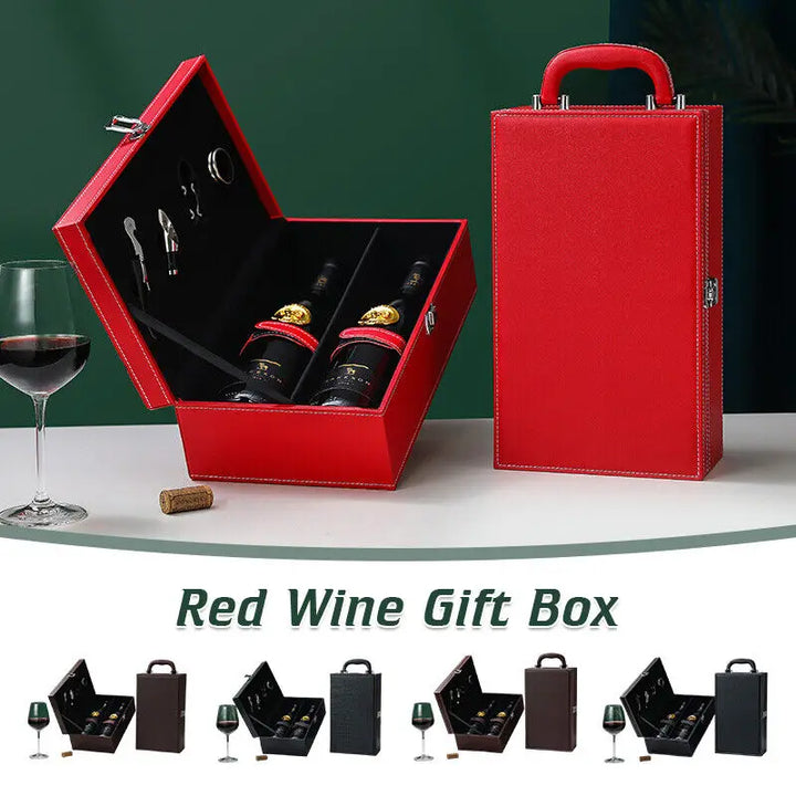 Unisex portable wine case, black, with secure compartments for two wine bottles & tools.