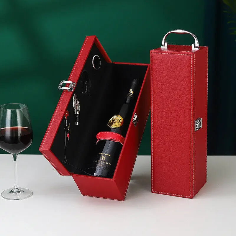 High-end wine box, perfect for gifting, featuring secure slots for bottles and a corkscrew.