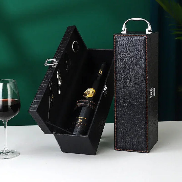 Elegant wine case for connoisseurs, keeps wine bottles & accessories organized and protected.