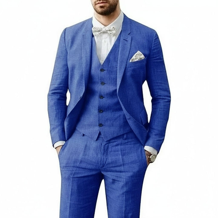 Classic men's 3-piece formal suit. Versatile wedding suit or smart attire for events & business casual.
