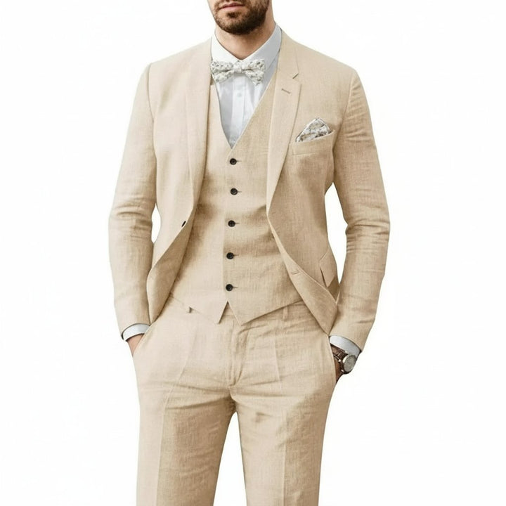Modern men's 3-piece formal suit. Stylish wedding suit, versatile for parties, events & business casual.