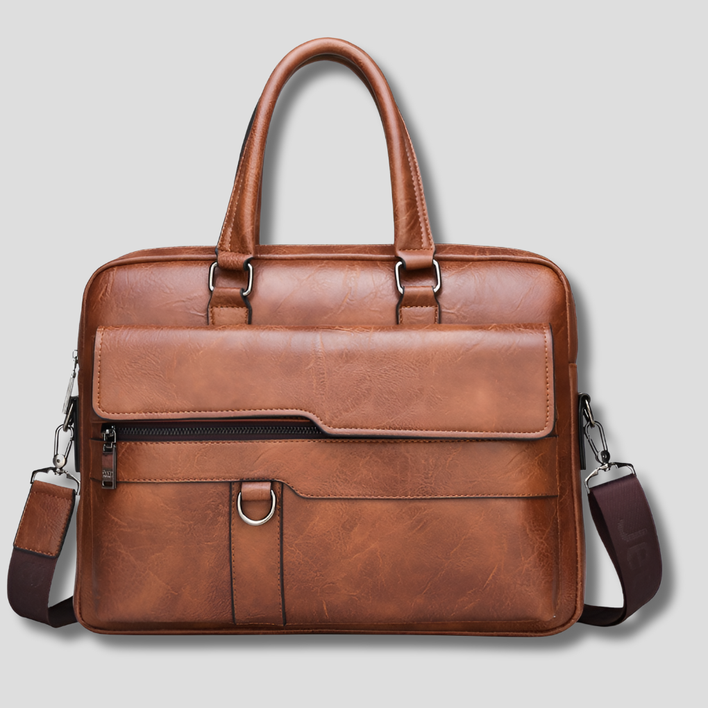 Elegant men's genuine leather shoulder bag in light brown, perfect for daily essentials & men's fashion.