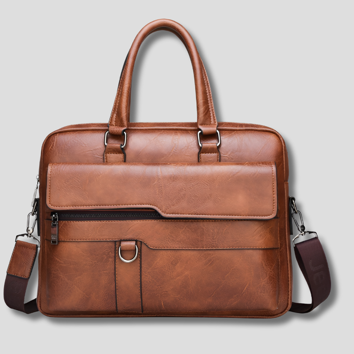 Elegant men's genuine leather shoulder bag in light brown, perfect for daily essentials & men's fashion.