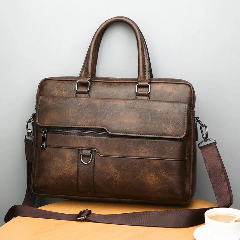 Dark brown genuine leather messenger bag for men, a stylish crossbody perfect for daily use & fashion.